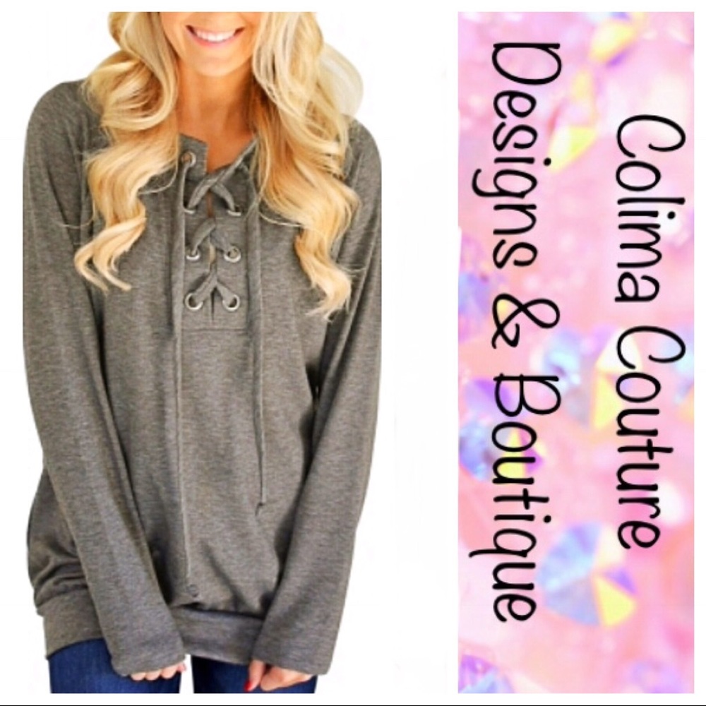 Last one! Lace up Grey Sweatshirt - Picture 3 of 4